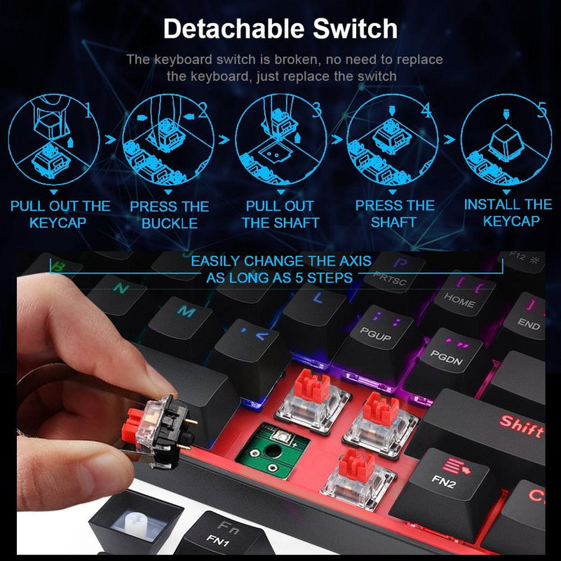 REDRAGON Fizz K617 RGB USB Mini Mechanical Gaming Wired Keyboard Red Switch 61 Key Gamer for Computer PC Laptop detachable cable - Caser Shop