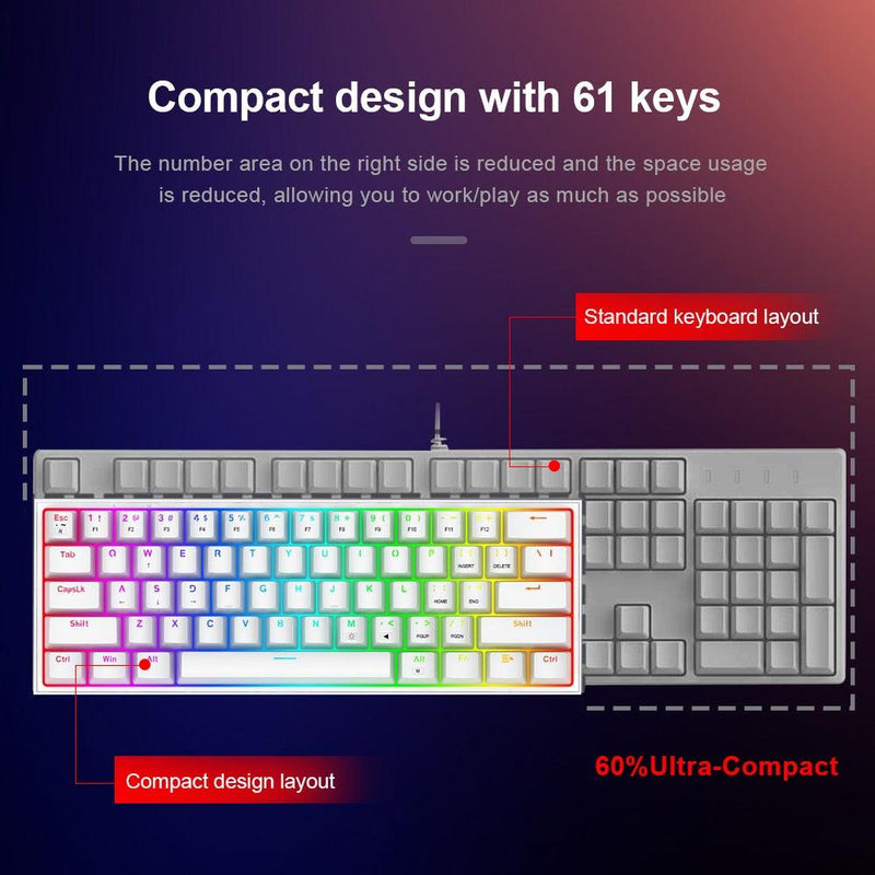 REDRAGON Fizz K617 RGB USB Mini Mechanical Gaming Wired Keyboard Red Switch 61 Key Gamer for Computer PC Laptop detachable cable - Caser Shop