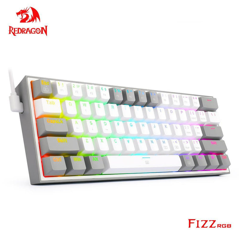 REDRAGON Fizz K617 RGB USB Mini Mechanical Gaming Wired Keyboard Red Switch 61 Key Gamer for Computer PC Laptop detachable cable - Caser Shop